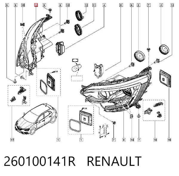 Правая фара 260100141R Renault (RVI)