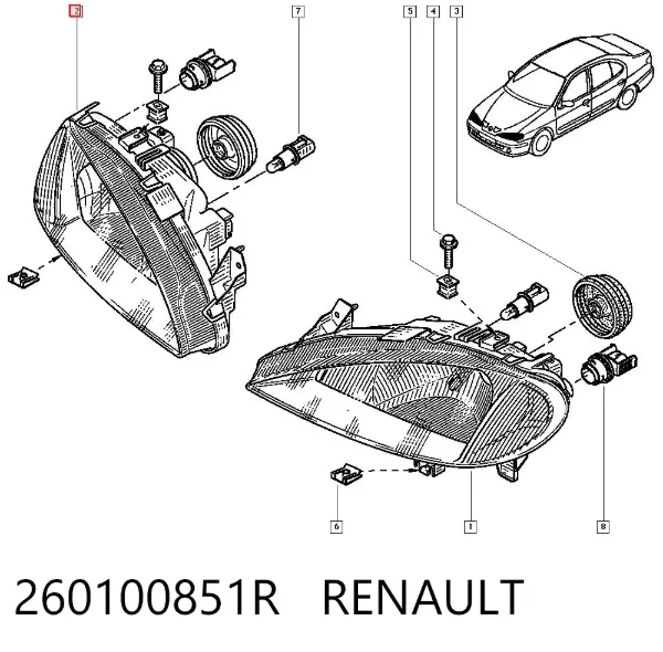 Правая фара 260100851R Renault (RVI)