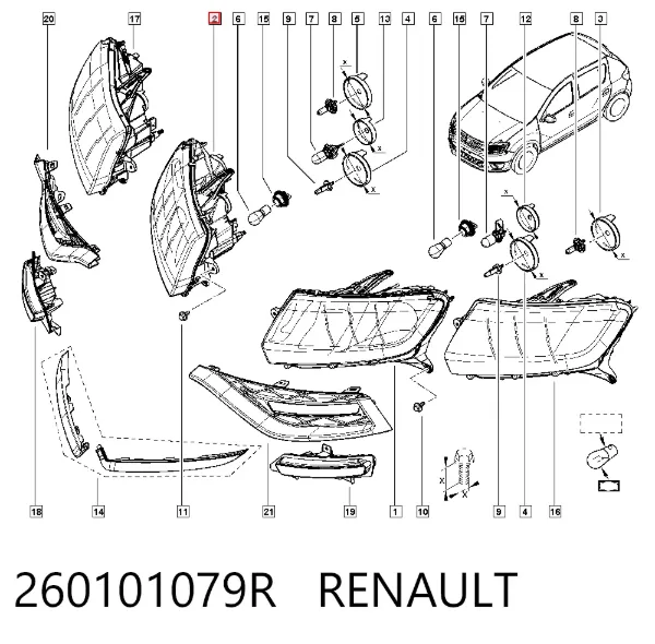 Правая фара 260101079R Renault (RVI)