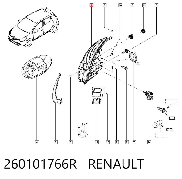Правая фара 260101766R Renault (RVI)