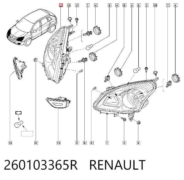 Правая фара 260103365R Renault (RVI)