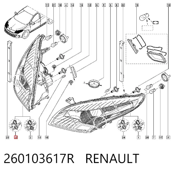 Правая фара 260103617R Renault (RVI)