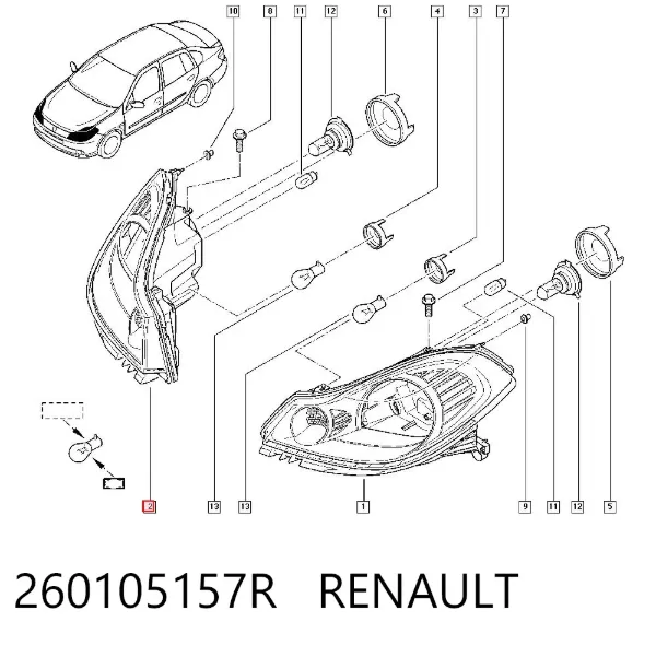 Правая фара 260105157R Renault (RVI)