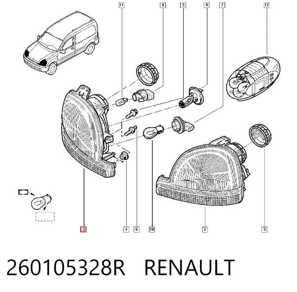 Правая фара 260105328R Renault (RVI)