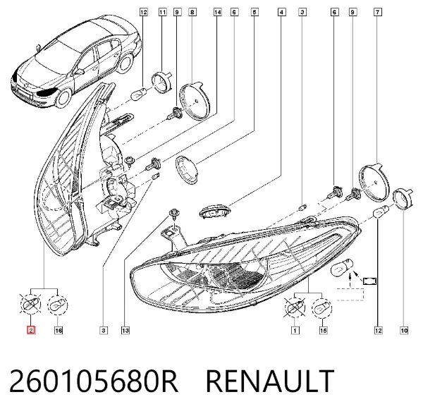Правая фара 260105680R Renault (RVI)
