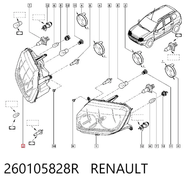 Правая фара 260105828R Renault (RVI)