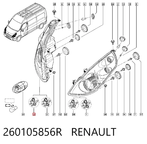 Правая фара 260105856R Renault (RVI)