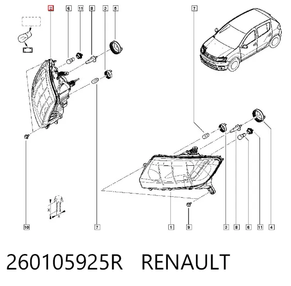 Правая фара 260105925R Renault (RVI)