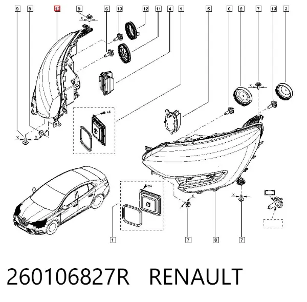 Правая фара 260106827R Renault (RVI)