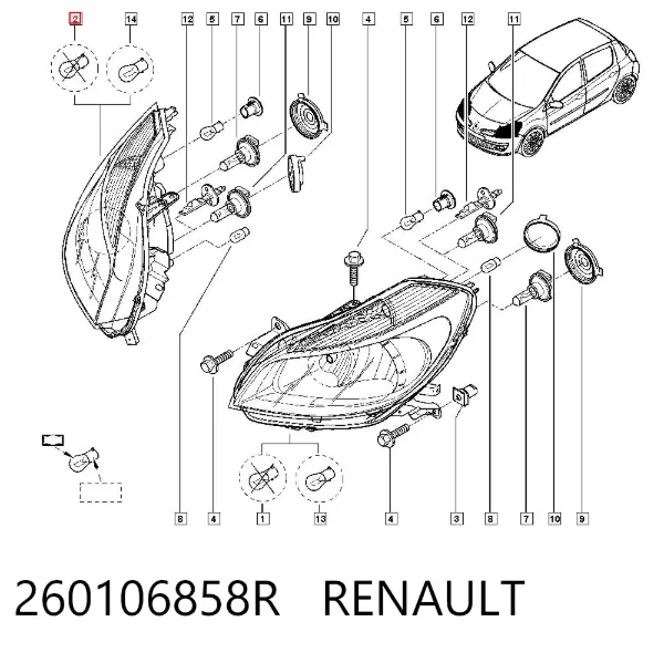 Правая фара 260106858R Renault (RVI)