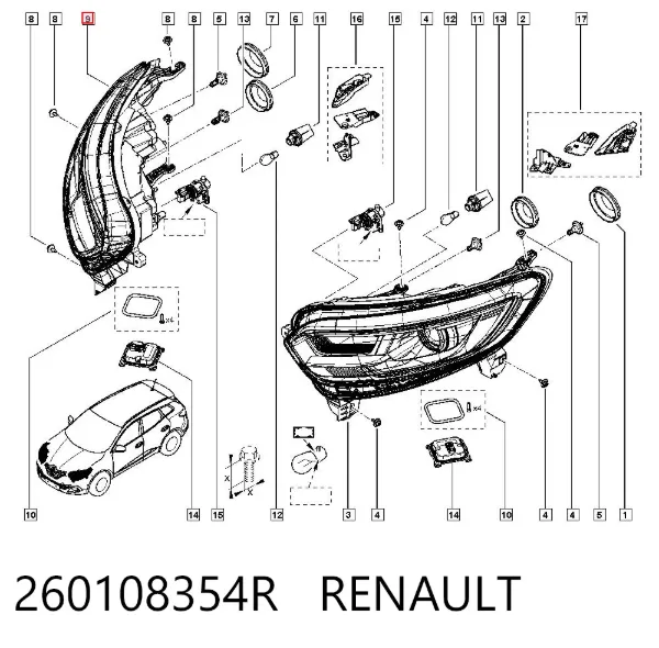 Правая фара 260108354R Renault (RVI)