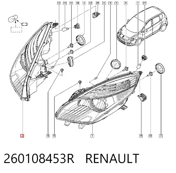Правая фара 260108453R Renault (RVI)