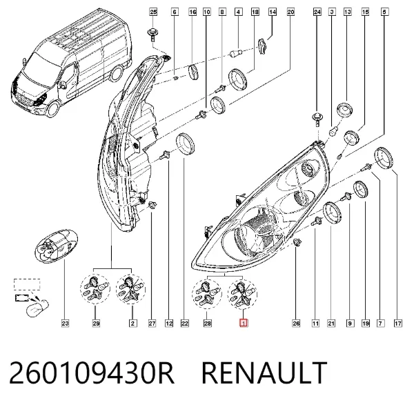 Правая фара 260109430R Renault (RVI)