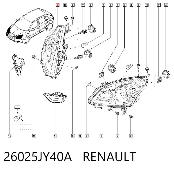 Правая фара 26025JY40A Renault (RVI)