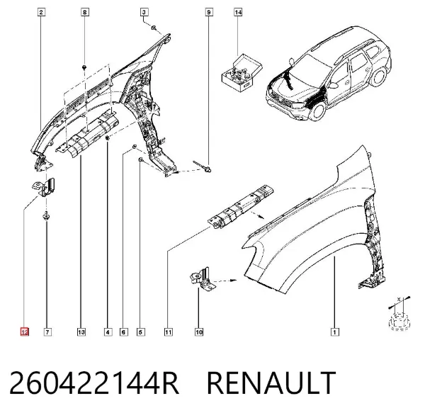 Кронштейн крепления крыла переднего правого передний 260422144R Renault (RVI)