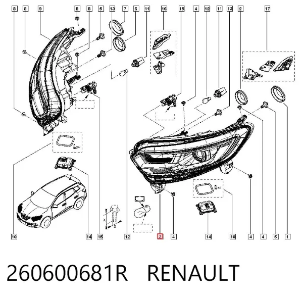 Правая фара 260600681R Renault (RVI)