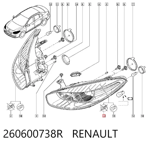 Левая фара 260600738R Renault (RVI)