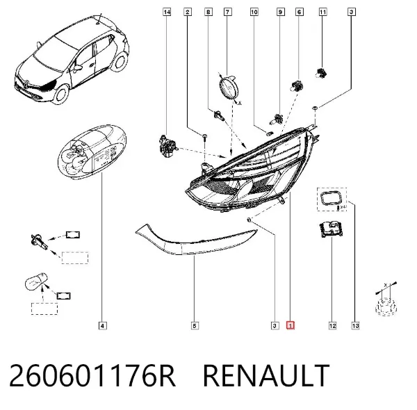 Левая фара 260601176R Renault (RVI)