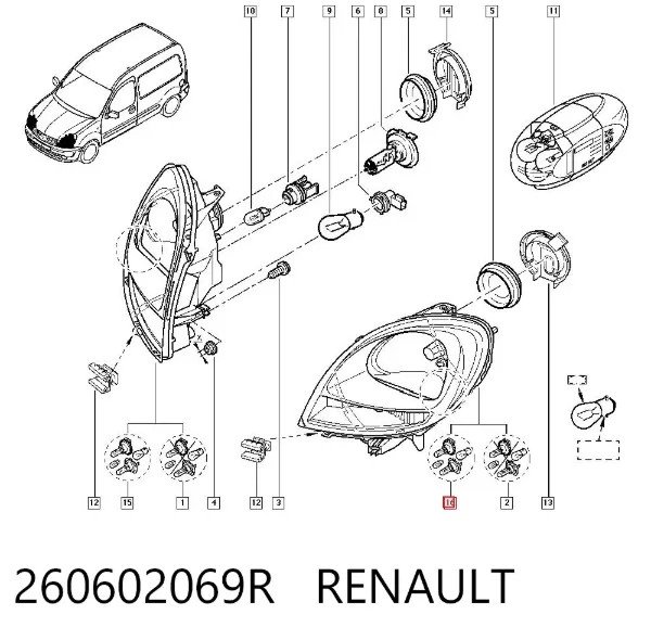 Левая фара 260602069R Renault (RVI)