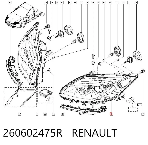 Левая фара 260602475R Renault (RVI)