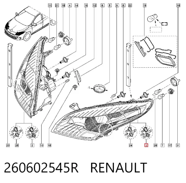 Левая фара 260602545R Renault (RVI)