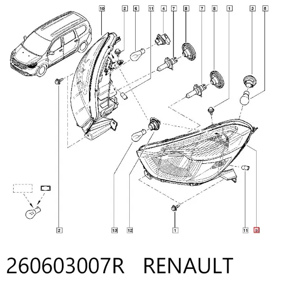 Левая фара 260603007R Renault (RVI)