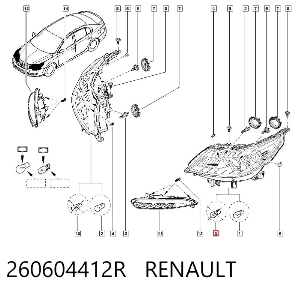 Левая фара 260604412R Renault (RVI)