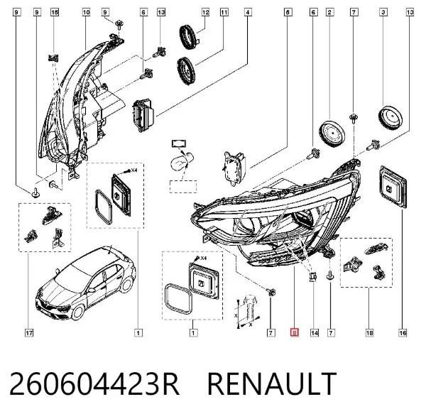 Левая фара 260604423R Renault (RVI)