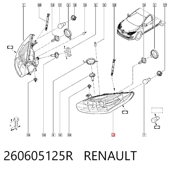 Левая фара 260605125R Renault (RVI)