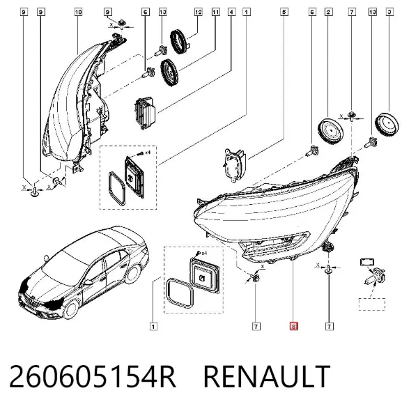 Левая фара 260605154R Renault (RVI)