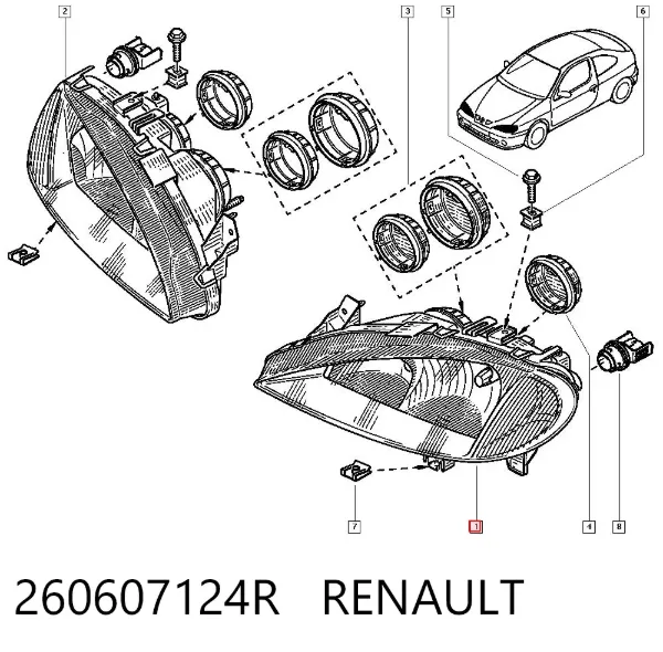 Левая фара 260607124R Renault (RVI)