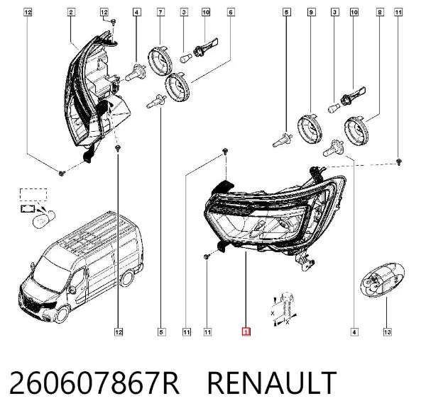 Левая фара 260607867R Renault (RVI)