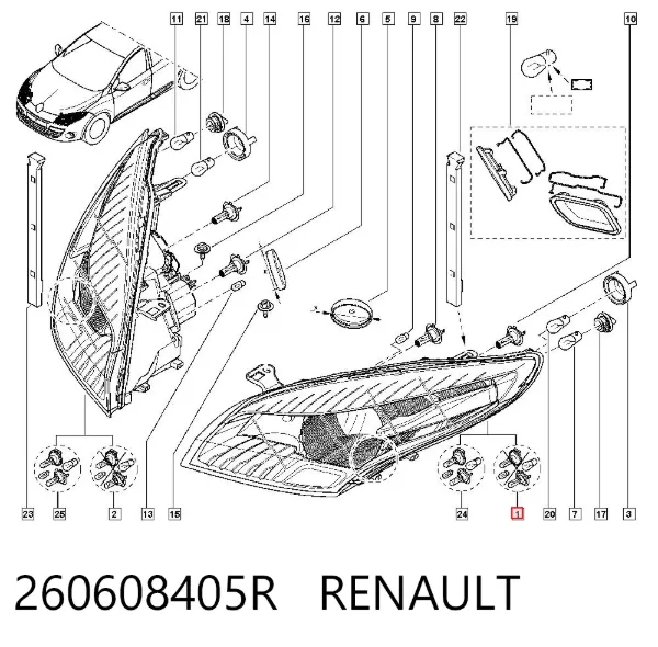 Левая фара 260608405R Renault (RVI)