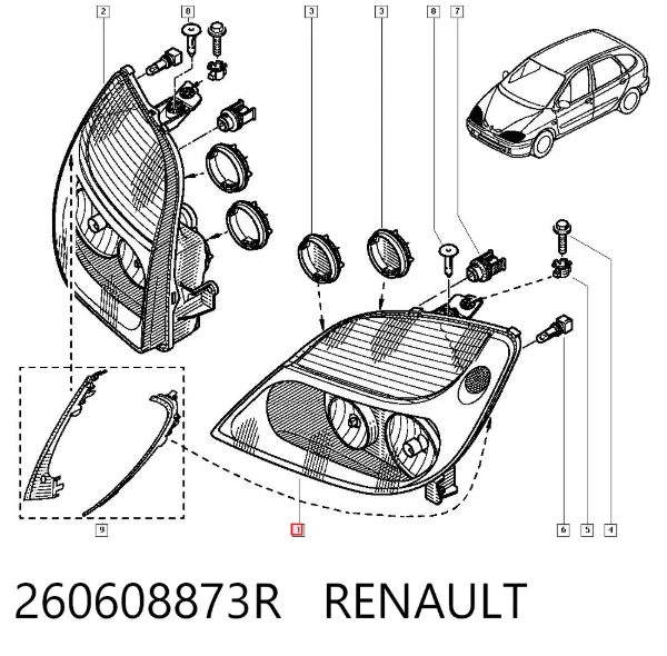 Левая фара 260608873R Renault (RVI)