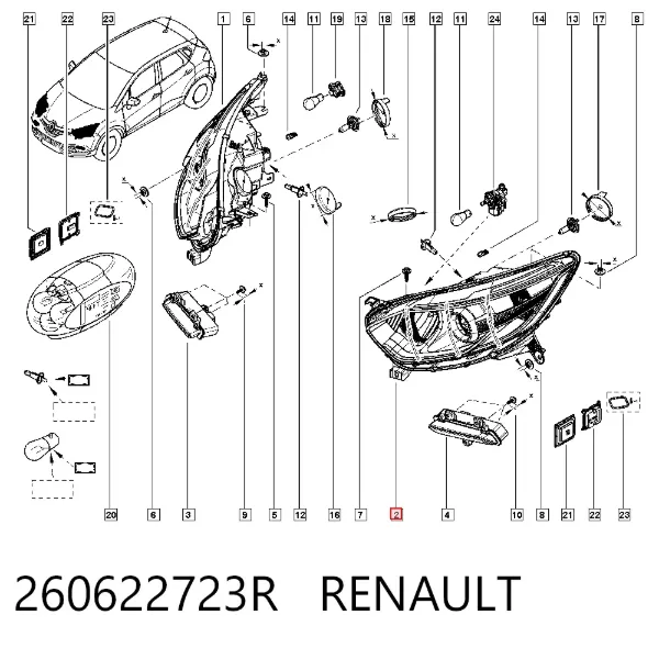 Левая фара 260622723R Renault (RVI)