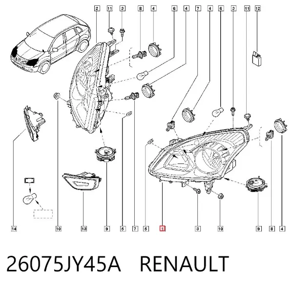 Левая фара 26075JY45A Renault (RVI)