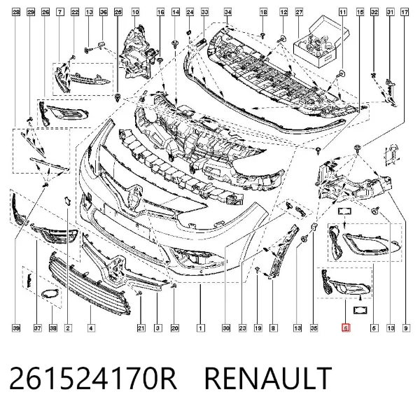 Заглушка (решетка) противотуманных фар бампера переднего 261524170R Renault (RVI)