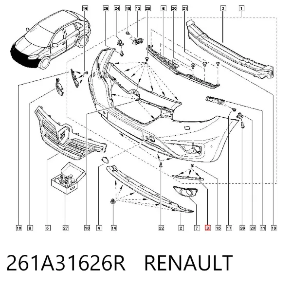 Молдинг бампера переднего левый 261A31626R Renault (RVI)