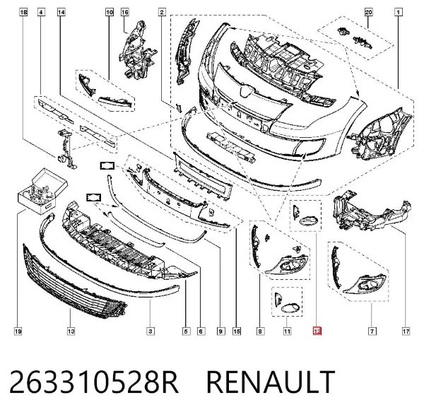 Решетка бампера переднего правая 263310528R Renault (RVI)