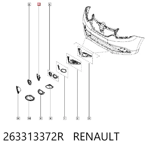 Заглушка (решетка) противотуманных фар бампера переднего правая 263313372R Renault (RVI)