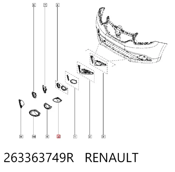 Заглушка (решетка) противотуманных фар бампера переднего левая 263363749R Renault (RVI)