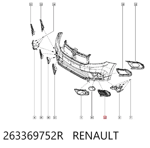 Решетка бампера переднего левая 263369752R Renault (RVI)