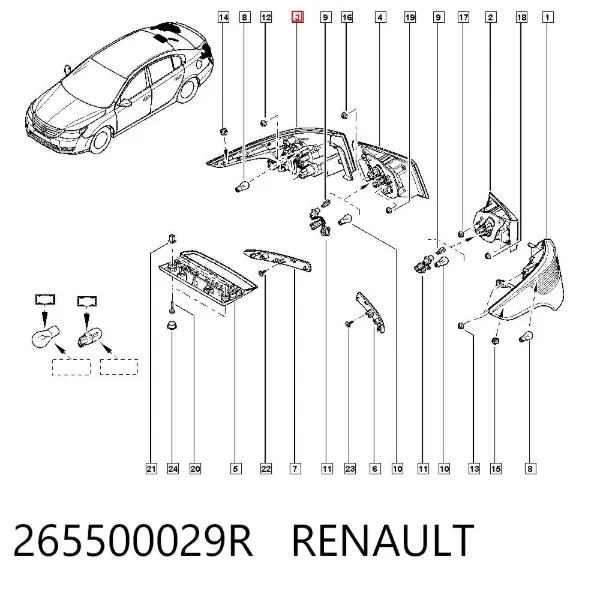 Фонарь задний правый внешний 265500029R Renault (RVI)