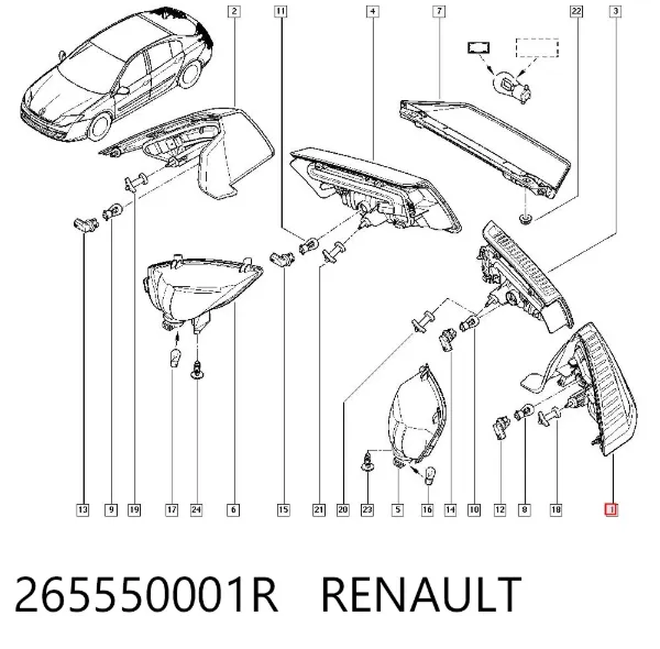Фонарь задний левый внешний 265550001R Renault (RVI)