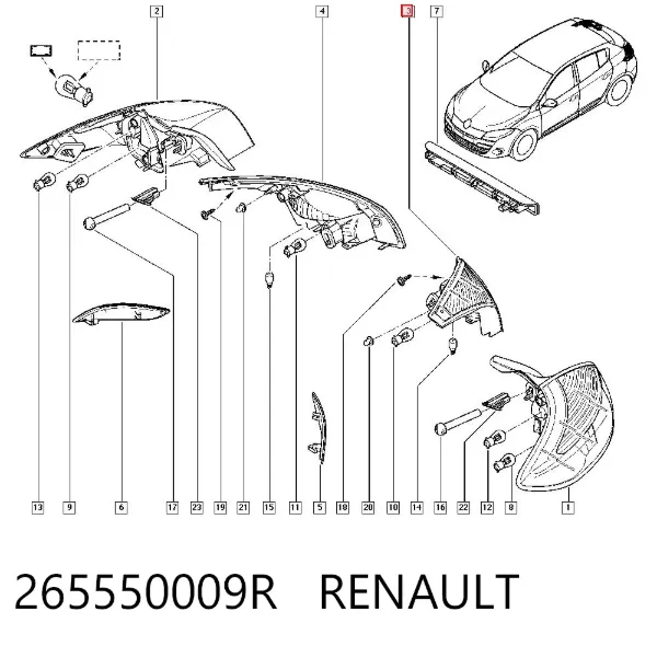 Фонарь задний левый внутренний 265550009R Renault (RVI)