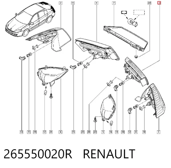 Фонарь задний левый внутренний 265550020R Renault (RVI)