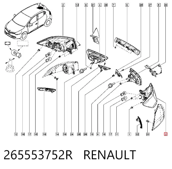 Фонарь задний левый внешний 265553752R Renault (RVI)