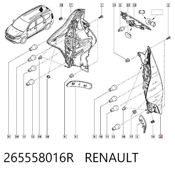 Фонарь задний левый 265558016R Renault (RVI)