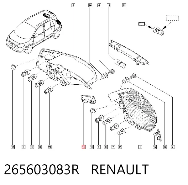 Правый катафот заднего бампера 265603083R Renault (RVI)