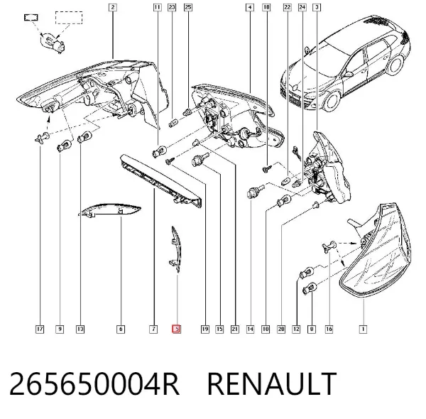 Левый отражатель заднего бампера 265650004R Renault (RVI)